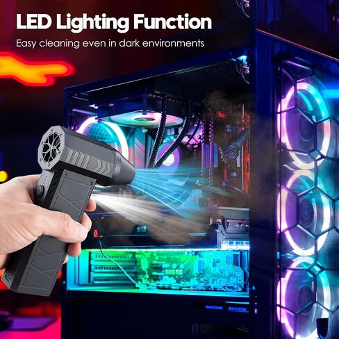 Compressed Air Duster, 180000RPM Electric Air Duster Whit LED Lighting & 9 Brush, 4 Gear Adjustable Turbo Fan, Cordless Air Blower Rechargeable, Air Duster for PC/Laptop/Keyboard/Car/Home Cleaner in Saudi Arabia