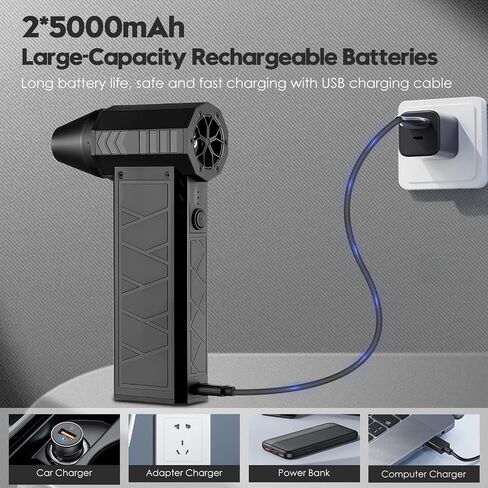 Compressed Air Duster, 180000RPM Electric Air Duster Whit LED Lighting & 9 Brush, 4 Gear Adjustable Turbo Fan, Cordless Air Blower Rechargeable, Air Duster for PC/Laptop/Keyboard/Car/Home Cleaner in Saudi Arabia