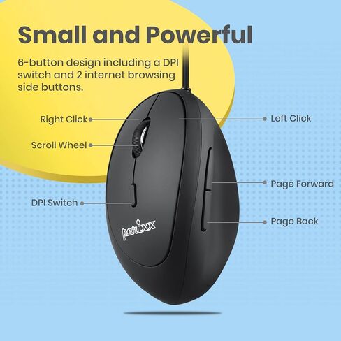 Perixx PERIMICE-519L Wired Portable Vertical USB Mouse, Mini Size for Laptops Computer, Left Handed Design (11705) in Saudi Arabia