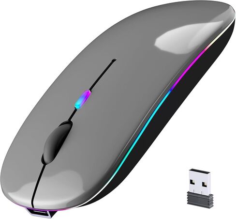 Slim Rechargeable Bluetooth Wireless Mouse, 2.4G Dual Mode Silent Click, Type-C Charging 3 DPI Portable Matte Black Optical Mice Compatible with Laptop Mac iPad Windows Tablet Office Travel (Grey) in Saudi Arabia
