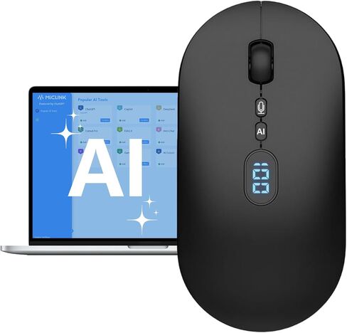 ماوس ذكي Ai مع كتابة صوتية، ماوس مترجم لاسلكي 2.4 جيجا بايت BT مع ترجمة فورية وشاشة عرض للبطارية، مساعد بحث صوتي مخصص لأجهزة الكمبيوتر المحمول والكمبيوتر المكتبي in Kuwait