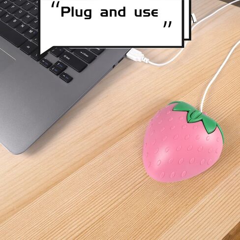YOCUNKER Wired Mouse Strawberry Shape Corded 3-Button 1200DPI Optical USB Computer Mouse with 4.4FT Cord for Laptop, Chromebook, PC, Desktop, Mac, Notebook (Strawberry-Pink) in Kuwait