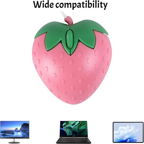 YOCUNKER Wired Mouse Strawberry Shape Corded 3-Button 1200DPI Optical USB Computer Mouse with 4.4FT Cord for Laptop, Chromebook, PC, Desktop, Mac, Notebook (Strawberry-Pink) in Kuwait