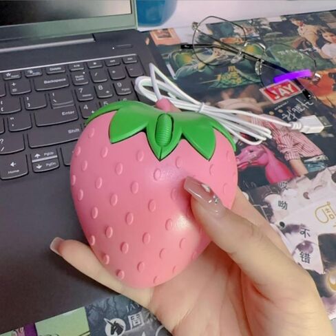 YOCUNKER Wired Mouse Strawberry Shape Corded 3-Button 1200DPI Optical USB Computer Mouse with 4.4FT Cord for Laptop, Chromebook, PC, Desktop, Mac, Notebook (Strawberry-Pink) in Kuwait