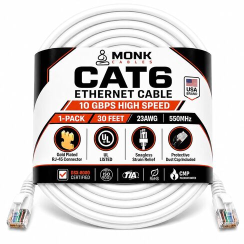 MONK CABLES | CAT 6 LAN Ethernet Cable 10 ft | CAT6 RJ45 Patch Cable | Black in Saudi Arabia