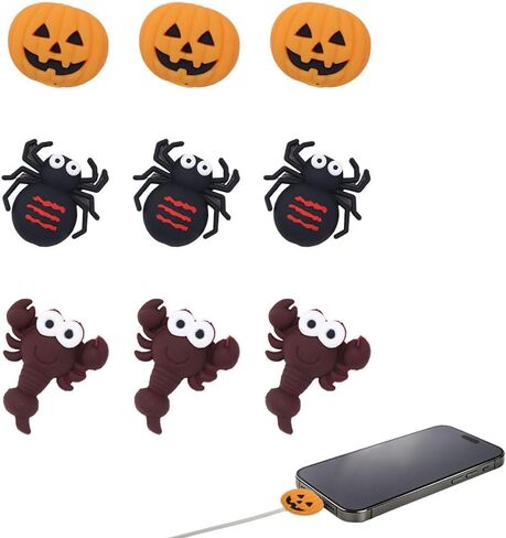 9 Pcs Cute Animal Phone Charger Cord Protector Spider Pumpkin Scorpion USB Cable Protector Prevent Fraying & Sharp Bending for Most Cellphone Data Lines in Kuwait