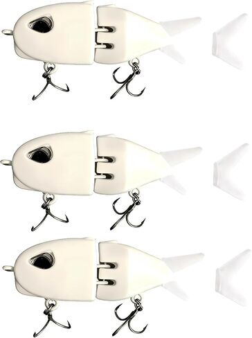 3 Pack White Mini Glide Baits, Multi-Jointed Swimbait Lures with 3D Eyes & Soft Tails, Slow-Sinking Hard Baits for Freshwater/Saltwater Bass Pike Trout Fishing, Fishing Gear Gift for Men Anglers in Saudi Arabia