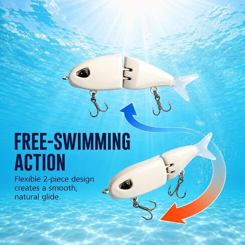 3 Pack White Mini Glide Baits, Multi-Jointed Swimbait Lures with 3D Eyes & Soft Tails, Slow-Sinking Hard Baits for Freshwater/Saltwater Bass Pike Trout Fishing, Fishing Gear Gift for Men Anglers in Saudi Arabia