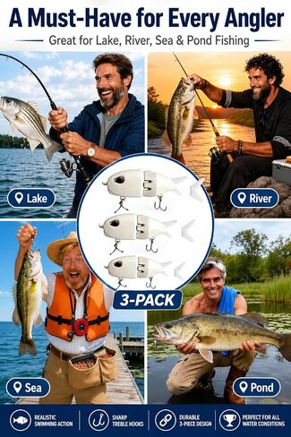3 Pack White Mini Glide Baits, Multi-Jointed Swimbait Lures with 3D Eyes & Soft Tails, Slow-Sinking Hard Baits for Freshwater/Saltwater Bass Pike Trout Fishing, Fishing Gear Gift for Men Anglers in Saudi Arabia