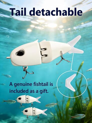 3 Pack White Mini Glide Baits, Multi-Jointed Swimbait Lures with 3D Eyes & Soft Tails, Slow-Sinking Hard Baits for Freshwater/Saltwater Bass Pike Trout Fishing, Fishing Gear Gift for Men Anglers in Saudi Arabia