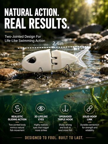 3 Pack White Mini Glide Baits, Multi-Jointed Swimbait Lures with 3D Eyes & Soft Tails, Slow-Sinking Hard Baits for Freshwater/Saltwater Bass Pike Trout Fishing, Fishing Gear Gift for Men Anglers in Saudi Arabia