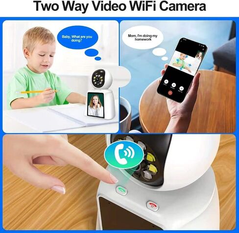 3" Screen Indoor Security Camera,5MP HD Two-Way Video & Audio Calling,360° PTZ Auto,AI Motion Detection,Night Vision,24/7 Recording,2.4G WiFi Pet Dog Cat Baby Elderly Monitor,App Control in Kuwait