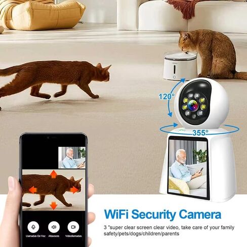 3" Screen Indoor Security Camera,5MP HD Two-Way Video & Audio Calling,360° PTZ Auto,AI Motion Detection,Night Vision,24/7 Recording,2.4G WiFi Pet Dog Cat Baby Elderly Monitor,App Control in Kuwait