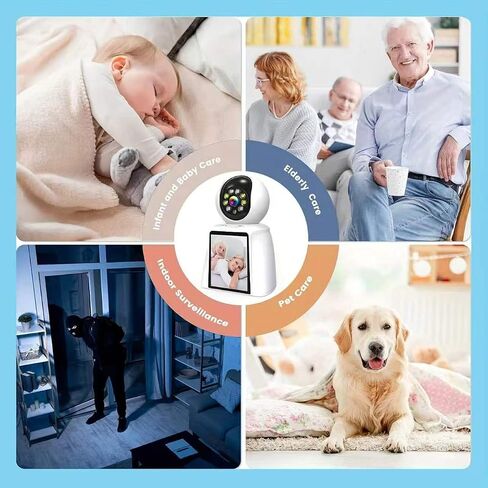 3" Screen Indoor Security Camera,5MP HD Two-Way Video & Audio Calling,360° PTZ Auto,AI Motion Detection,Night Vision,24/7 Recording,2.4G WiFi Pet Dog Cat Baby Elderly Monitor,App Control in Kuwait