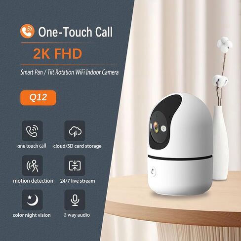 2K WiFi Cameras for Home Security with 24/7 Live Video, Siren/Spotlight, Indoor Security Camera for House, Baby, Pet, Motion Detection, 2 Way Audio, Color Night Vision and Cloud & TF Card Storage in Kuwait