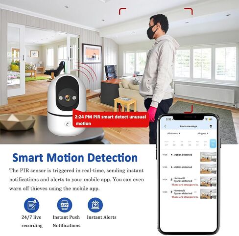 2K WiFi Cameras for Home Security with 24/7 Live Video, Siren/Spotlight, Indoor Security Camera for House, Baby, Pet, Motion Detection, 2 Way Audio, Color Night Vision and Cloud & TF Card Storage in Kuwait