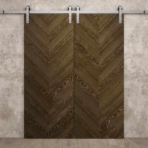 SARTODOORS Interior Modern Double Barn Door | Ego 5005 Cognac Oak | 13FT Rail Track Set | Solid Panel Interior Doors in Saudi Arabia