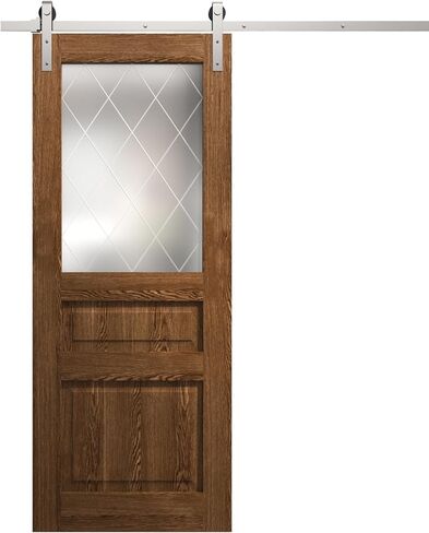 SARTODOORS Interior Modern Barn Door | Ego 5011 Cognac Oak | 6.6FT Rail Track Heavy Hardware Set | Solid Panel Interior Doors in Saudi Arabia
