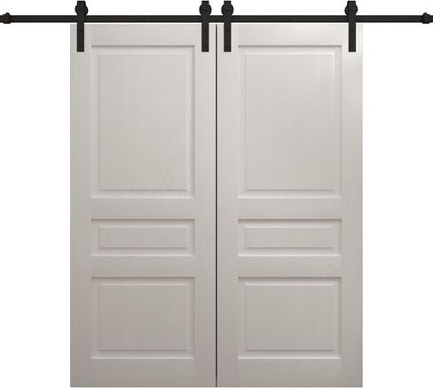 SARTODOORS Interior Modern Double Barn Door | Ego 5012 Painted Black Oak | 13FT Rail Track Set | Solid Panel Interior Doors in Saudi Arabia