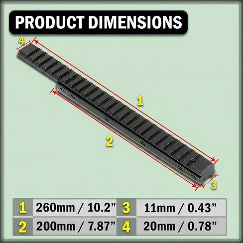 GOTICAL Extra Long 24 Slots 10.5"/ 260mm Dovetail Rail to 21mm Picatinny Weaver Rail Mount Dovetail to Picatinny Weaver Rail Adapter for Scope Mount Base Hunting – Black in Saudi Arabia
