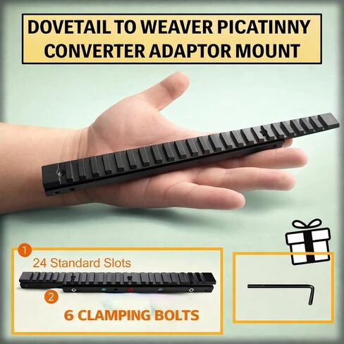GOTICAL Extra Long 24 Slots 10.5"/ 260mm Dovetail Rail to 21mm Picatinny Weaver Rail Mount Dovetail to Picatinny Weaver Rail Adapter for Scope Mount Base Hunting – Black in Saudi Arabia