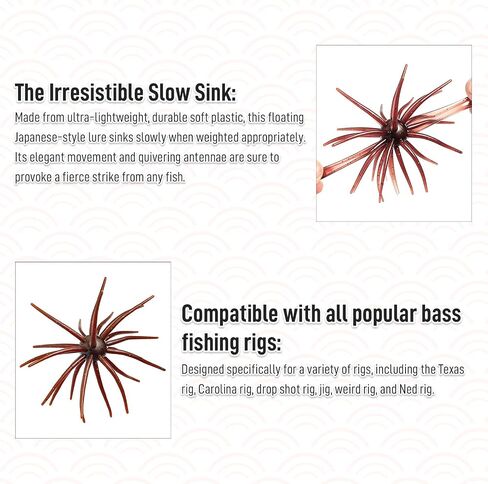 4Pcs Floating Sea Urchin Soft Lure | Tentacle Creature Lure, 4.33" & 3.54" TPR Finesse Baits, Ideal for Bass Fishing with Drop Shot, Wacky Rig in Kuwait