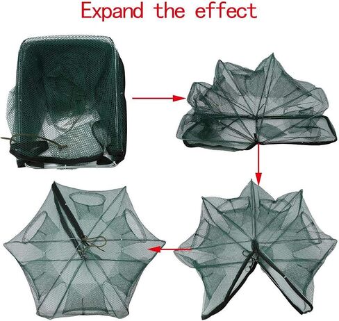Folding Fishing Net Kayak Accessories Automatic Fish Cast Mesh Crab Trap 6 Holes for Minnow Crawfish Shrimp Crayfish in Kuwait