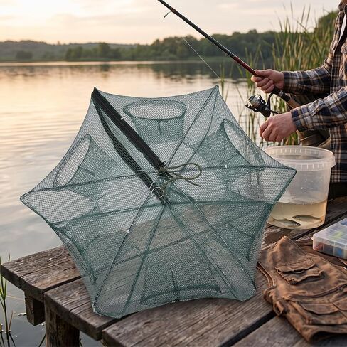Folding Fishing Net Kayak Accessories Automatic Fish Cast Mesh Crab Trap 6 Holes for Minnow Crawfish Shrimp Crayfish in Kuwait