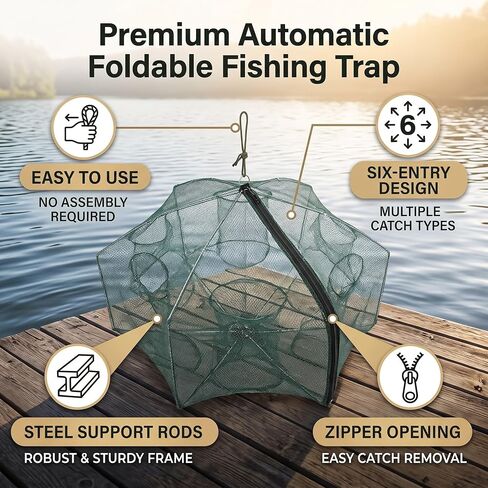 Folding Fishing Net Kayak Accessories Automatic Fish Cast Mesh Crab Trap 6 Holes for Minnow Crawfish Shrimp Crayfish in Kuwait