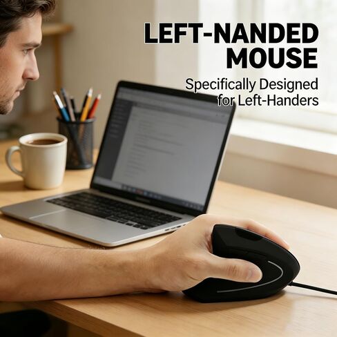 Left Handed Vertical Ergonomic Mouse, Wired for PC Laptop Mac, Plug & Play in Kuwait