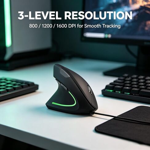 Left Handed Vertical Ergonomic Mouse, Wired for PC Laptop Mac, Plug & Play in Kuwait