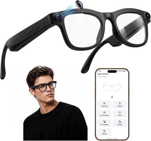 AI Smart Glasses with 8MP Camera, 4K HD Anti-Shake Video & Photo Capture, Real Time Translation, AI Voice Assistant, Open-Ear Bluetooth Audio, AI Recording Glasses for Travel/Vlog/Work in Saudi Arabia