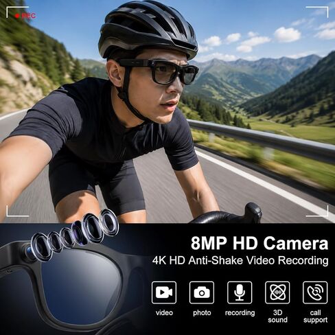 AI Smart Glasses with 8MP Camera, 4K HD Anti-Shake Video & Photo Capture, Real Time Translation, AI Voice Assistant, Open-Ear Bluetooth Audio, AI Recording Glasses for Travel/Vlog/Work in Saudi Arabia