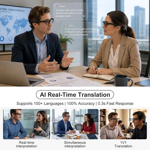 AI Smart Glasses with 8MP Camera, 4K HD Anti-Shake Video & Photo Capture, Real Time Translation, AI Voice Assistant, Open-Ear Bluetooth Audio, AI Recording Glasses for Travel/Vlog/Work in Saudi Arabia