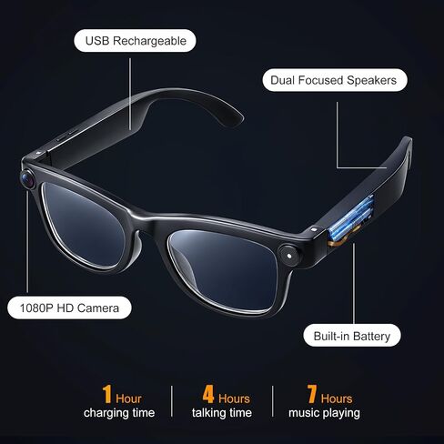AI Smart Glasses with 8MP Camera, 4K HD Anti-Shake Video & Photo Capture, Real Time Translation, AI Voice Assistant, Open-Ear Bluetooth Audio, AI Recording Glasses for Travel/Vlog/Work in Saudi Arabia