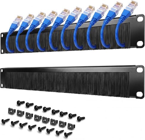 Zonon 2 Pack 1u Brush Strip Cable Management Panel, 19-inch Rack Mount Pass-Through Organizer for Server Racks/enclosures, Airflow Management & Dust Seal, Cold Rolled Steel, Black in Kuwait