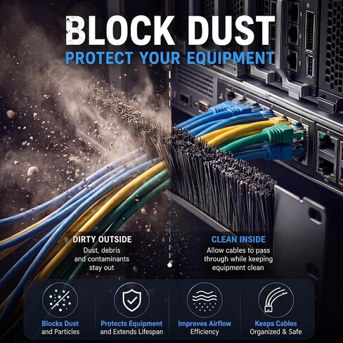 Zonon 2 Pack 1u Brush Strip Cable Management Panel, 19-inch Rack Mount Pass-Through Organizer for Server Racks/enclosures, Airflow Management & Dust Seal, Cold Rolled Steel, Black in Kuwait