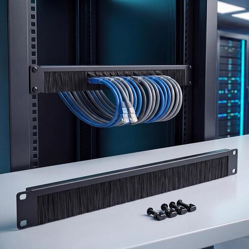Zonon 2 Pack 1u Brush Strip Cable Management Panel, 19-inch Rack Mount Pass-Through Organizer for Server Racks/enclosures, Airflow Management & Dust Seal, Cold Rolled Steel, Black in Kuwait