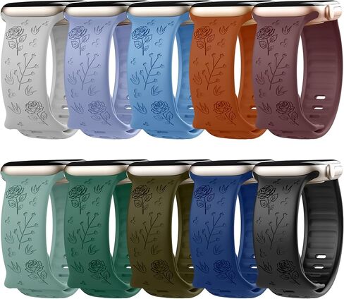 10 Pack Floral Engraved Strap Compatible with Apple Watch Bands Women Men in Saudi Arabia