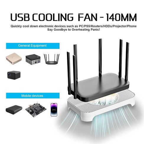 X3 USB Cooling Fan, 18dB Ultra-Quiet 140mm USB PC Fan with Built-in Cable & One-Touch Switch for Router, Receiver, Amplifier, DVR, PlayStation, Xbox, Computer Cabinet Electronics Cooling in Saudi Arabia
