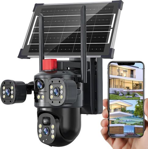KEPEAK Solar Security Camera Outdoor Wireless, Dual Lens PTZ WiFi Camera 2.4G, Battery Powered Outdoor Camera with Color Night Vision, Human Detection, 2-Way Talk in Kuwait