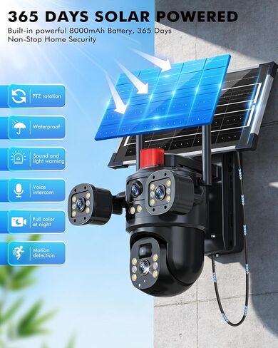 KEPEAK Solar Security Camera Outdoor Wireless, Dual Lens PTZ WiFi Camera 2.4G, Battery Powered Outdoor Camera with Color Night Vision, Human Detection, 2-Way Talk in Kuwait
