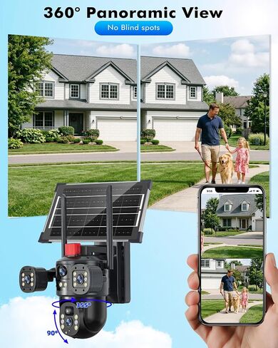 KEPEAK Solar Security Camera Outdoor Wireless, Dual Lens PTZ WiFi Camera 2.4G, Battery Powered Outdoor Camera with Color Night Vision, Human Detection, 2-Way Talk in Kuwait