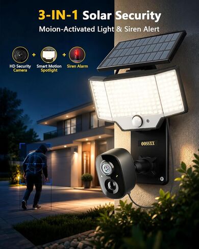 OOSSXX Solar Floodlight Security Camera Outdoor Wireless, 4MP HD 3-in-1 in Kuwait