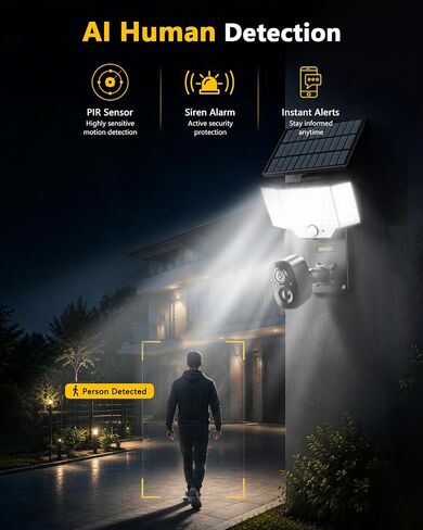 OOSSXX Solar Floodlight Security Camera Outdoor Wireless, 4MP HD 3-in-1 in Kuwait