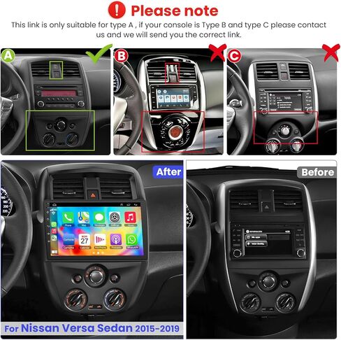 [4+64GB] 10 inch Car Stereo Radio for Nissan Versa Sedan 2015 2016 2017 2018 2019 (LHD) with Wireless carplay/Android auto/Touchscreen/GPS Navigation/HD Backup Camera in Kuwait
