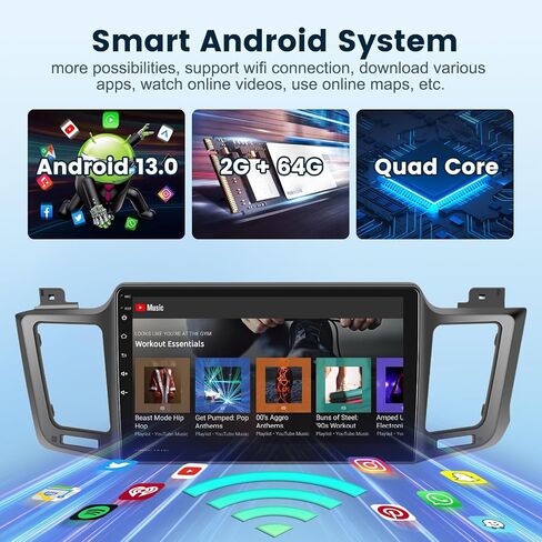 2G+64G Car Radio Stereo for Toyota RAV4 2013-2019 with Wireless CarPlay/Android Auto, Podofo 10.1 Inch 1280 * 720P IPS Touch Screen Android 13 GPS WiFi Bluetooth 32-Band DSP Rear Camera in Saudi Arabia