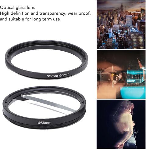 Tangxi 58mm Center Field Split Diopter Effect Filter, Double Half Moon Special Blur Effects Filters with 55MM-58MM Filter Adapter Ring, for SLR Cameras in Kuwait