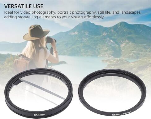 Tangxi 58mm Center Field Split Diopter Effect Filter, Double Half Moon Special Blur Effects Filters with 55MM-58MM Filter Adapter Ring, for SLR Cameras in Kuwait