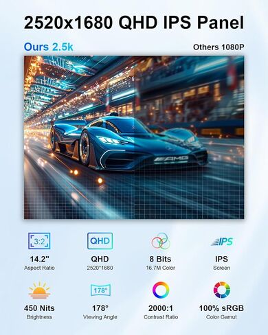 16 "شاشة محمولة OLED ، 3K 2880X1800 120Hz 0.1MS USB-C HDMI OLED MONTRY مع مديك رفيع للغاية 120 ٪ DCI-P3 مكبرات الصوت in Kuwait